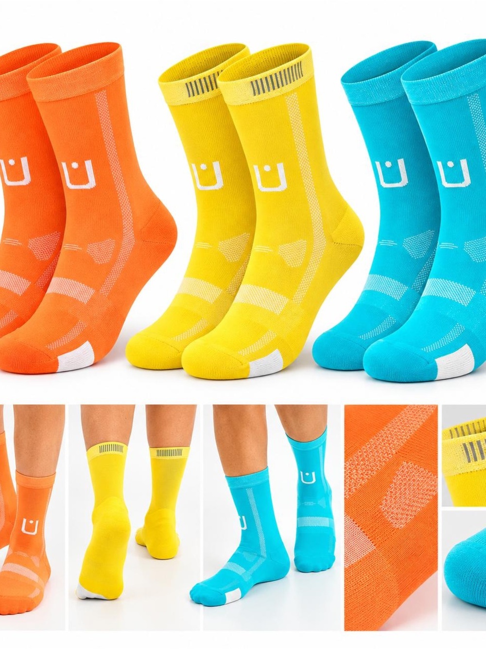 Active Crew Socks in Orange, Yellow & Blue - Brand